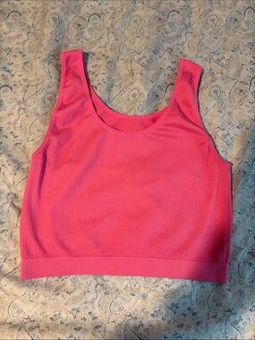 Ribbed Scoop Neck Crop Tank Top - Pink
